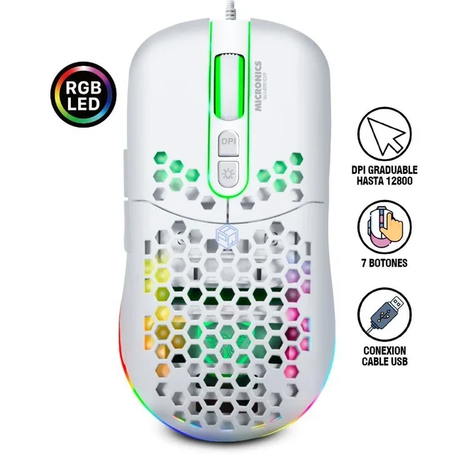 WARRIOR WHITE MIC GM827W MOUSE GAMER USB RGB 7B 7200DPI MICRONICS