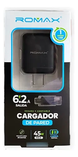 ROMAX CARGADOR DE PARED TIPO-C CARGA RÁPIDA 6.2A