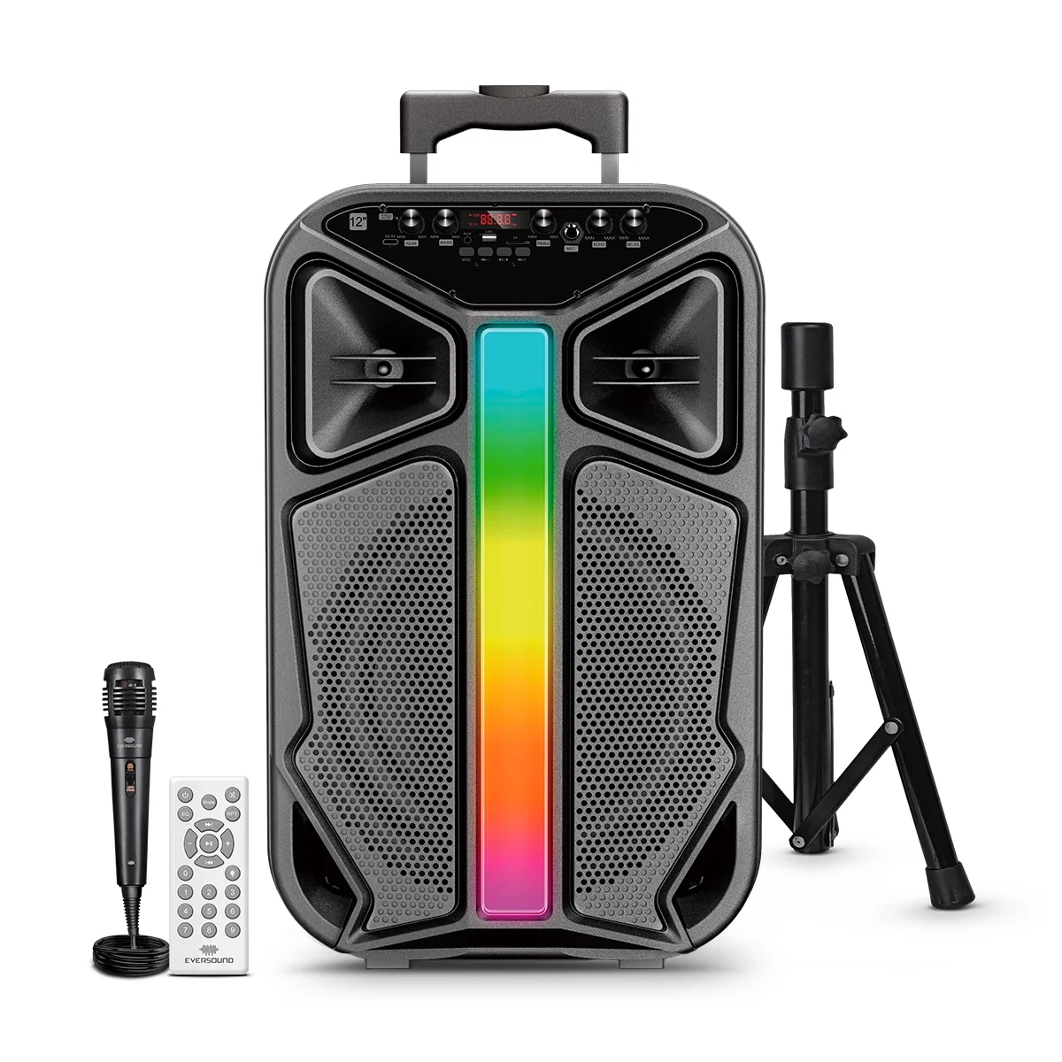 LYRICO 12" EV6000T SISTEMA DE AUDIO + TRIPODE BT RGB TWS FM mSD USB BAT3.7V/2