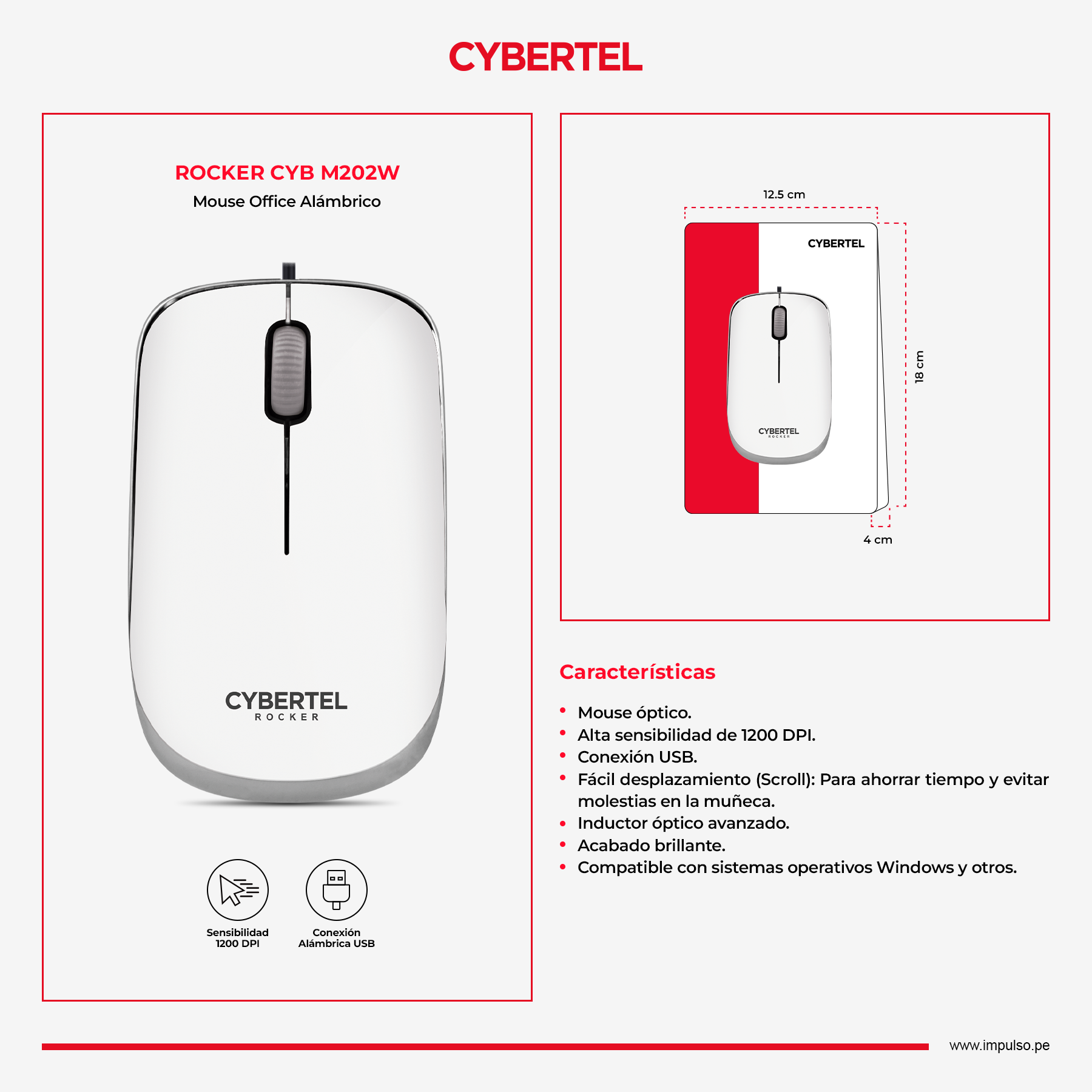 ROCKER BLACK CYB M202 MOUSE USB UV CYBERTEL - Imagen 2