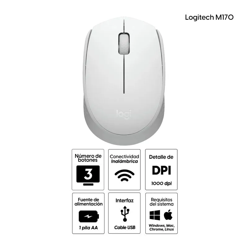 LOGITECH COMPACT WIRELESS MOUSE M170 W/P - Imagen 3
