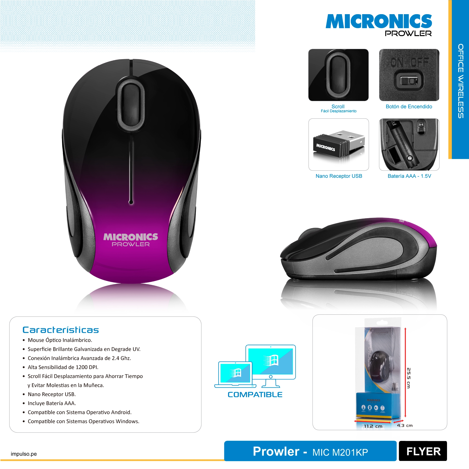 MICRONICS PROWLER MOUSE INALÁMBRICO MIC M201KP - Imagen 2