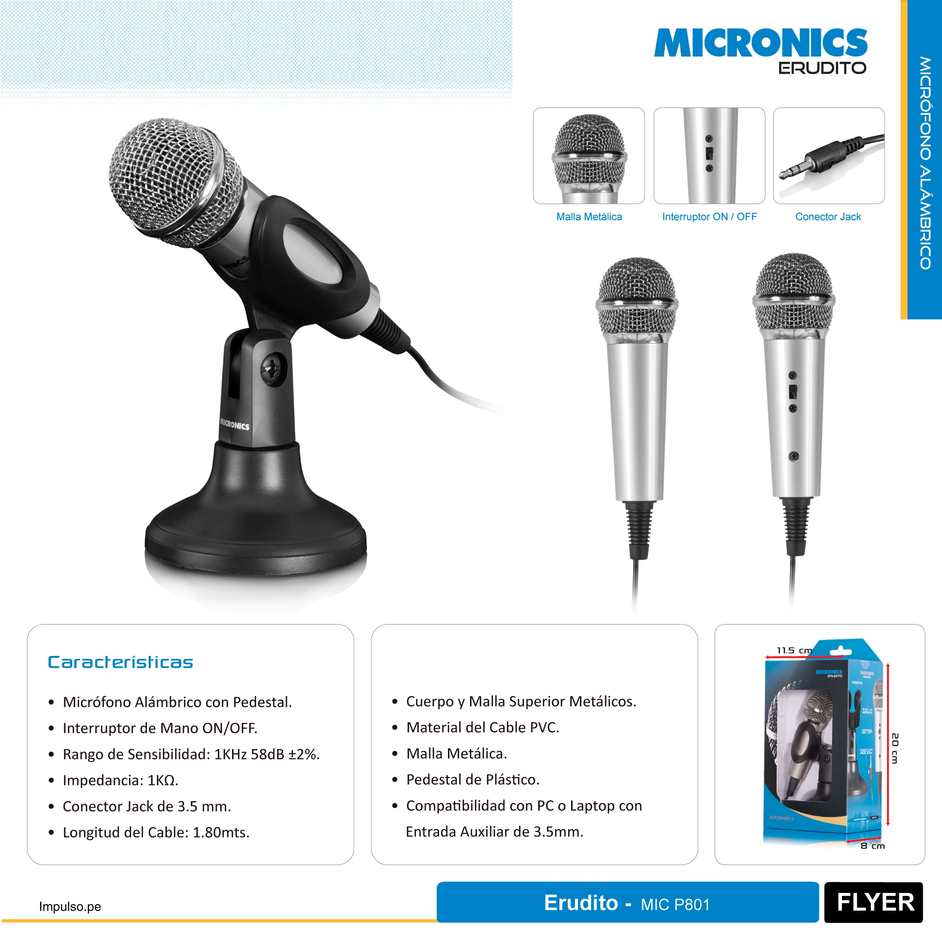 MICRONICS ERUDITO MICRÓFONO CON PEDESTAL PARA PC MODELO: MIC P801 - Imagen 6